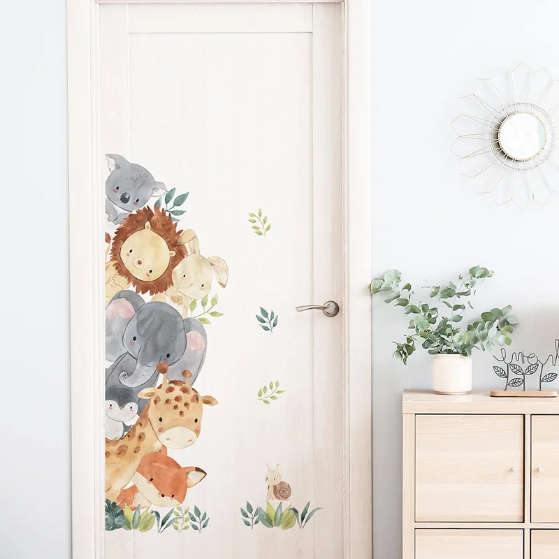 Cartoon Cute Peep Animals Elephant Giraffe Rabbit Wall Stickers For Children's Room Kids Bedroom Kindergarten Home Decoration