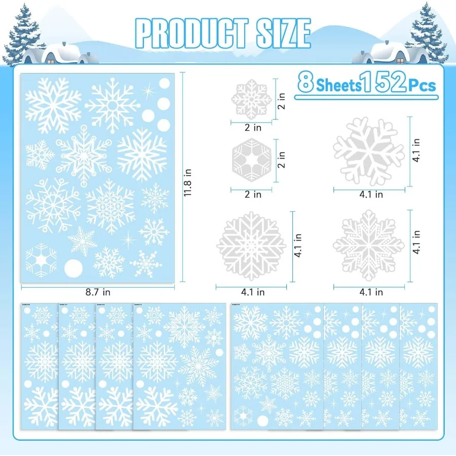الأبيض الثلج نافذة يتمسك 8 ورقة 152 قطعة عيد الميلاد ندفة الثلج نافذة يتمسك ملصقات مصورة ديكور للنوافذ الزجاجية Classr #4