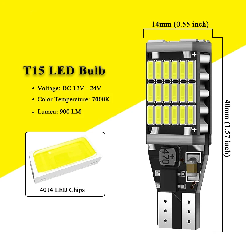 2 / 4 / 8 PCS Светодиодные лампочки T15 W16W Светодиодные фары заднего хода Canbus 12V 45SMD 7000K Белый автомобильный грузовик задний свет