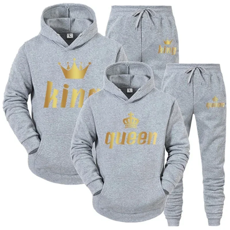 König und Königin Paar-Outfit Hoodie und Jogginghose Hochwertige Herren- und Damen-Freizeitkleidung Sport Jogginganzug King Queen Trainingsanzug – Detail 5