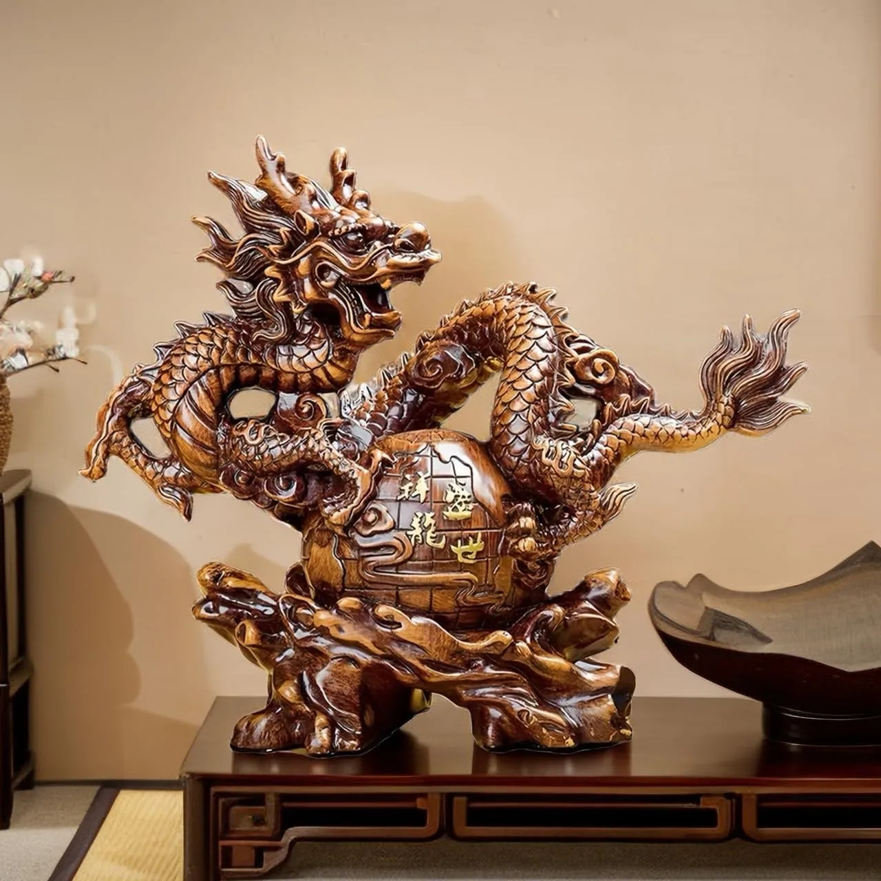 15.5'' Chinese Feng Shui Dragon Statue Figurine Home Office Luck Decor Gift