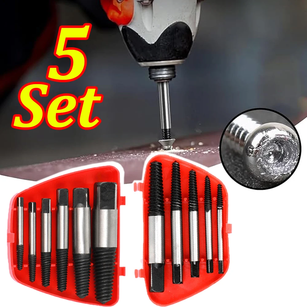 ชุดถอดสกรูหัก 1-5 ชุด 5/6 ชิ้น ชุดถอดสกรูเสียพร้อมกล่องเก็บสำหรับถอดสกรูหัก สกรูตก และสกรูยึด