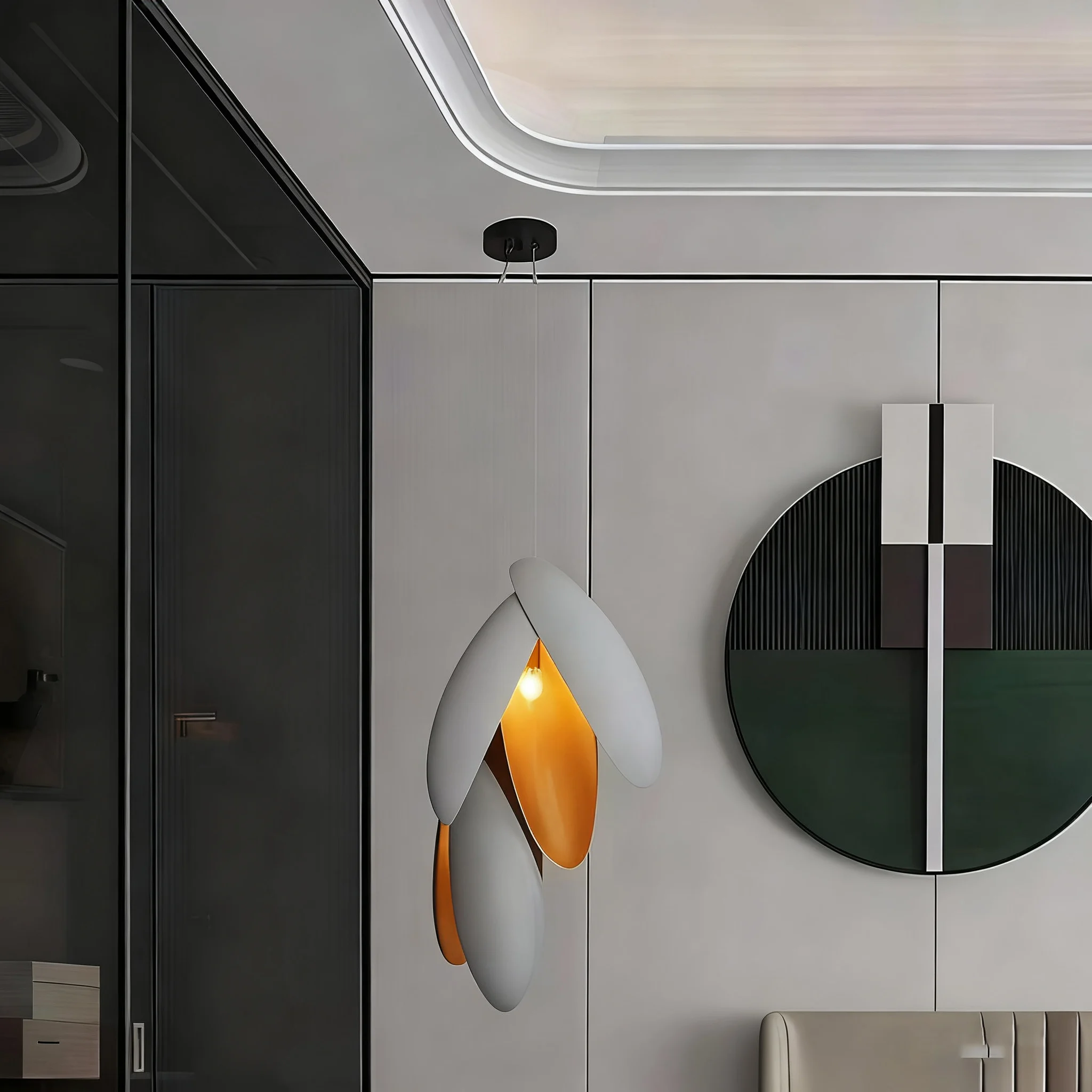 

BOSSEN Nordic Style Dimmable Pendant Light with Adjustable Chain and Petal shell Chandelier Lustre Hardware for Living Room