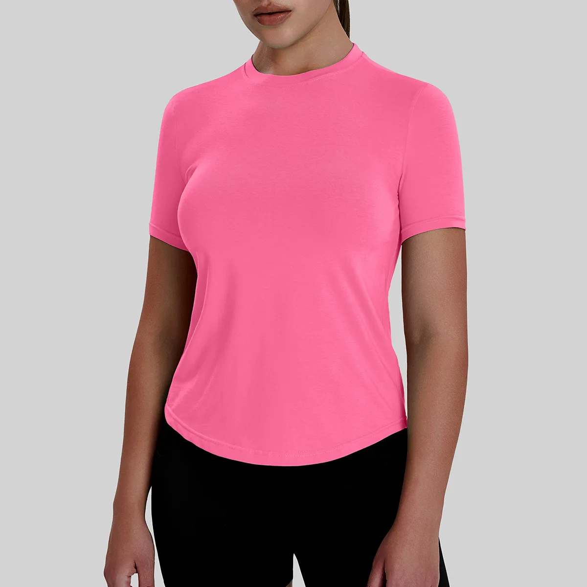 ملابس يوجا عالية المرونة برقبة دائرية، ملابس أوروبية وأمريكية ضيقة لظهر الجمال، رياضية ماصة للعرق، سريعة الجفاف للنساء