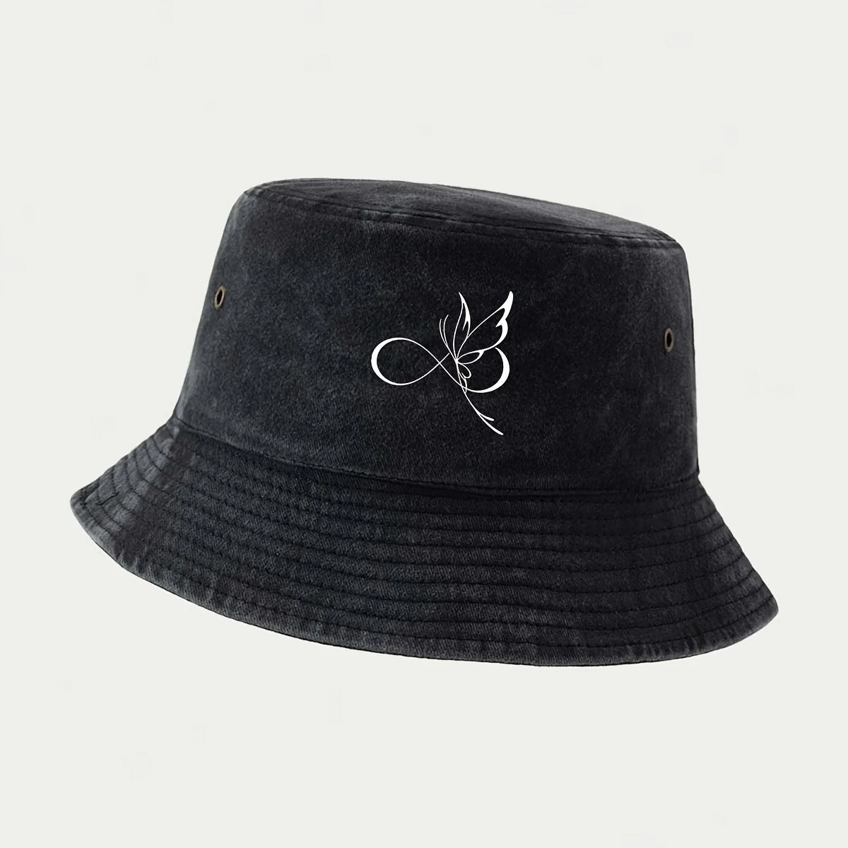 Fisherman Hat with Infinity Symbol and Butterfly Line Pattern, American Street-style Cool and Trendy,  Casual Style. Easy to Cle