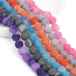 4/6/8/10/12mm Natural Colorful Frost Cracked Agates Stone Round Loose Spacer Beads For Jewelry Making DIY Bracelet Handmade