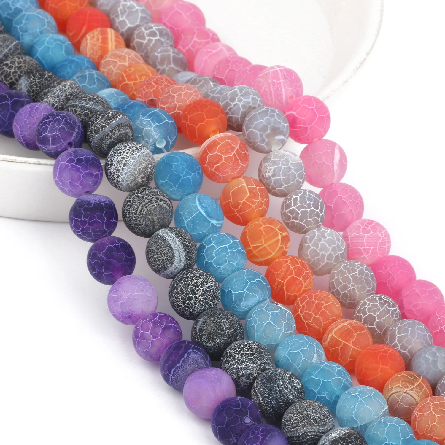 4/6/8/10/12mm Natural Coloful Frost Cracked Agates Stone Beads Round Loose Spacer Beads For Jewelry Making DIY Bracelet Handmade