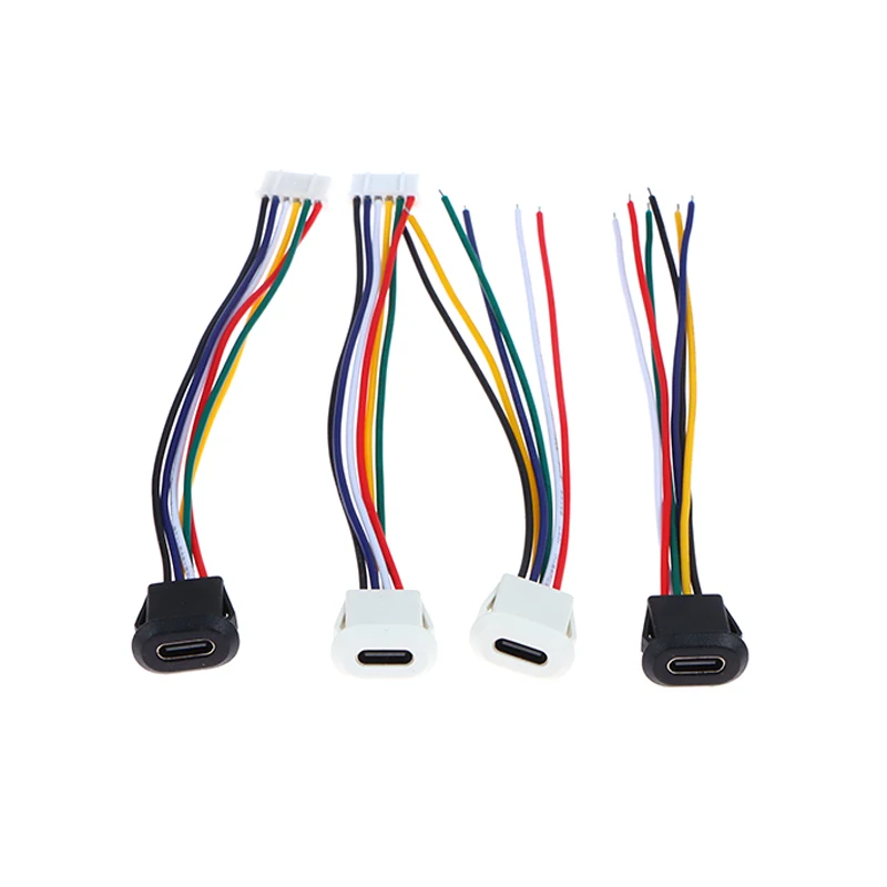 6 Pin USB-C Type Waterproof USB Connector Direct Compression Female Base Female Socket Charging Interface With Welding Wire