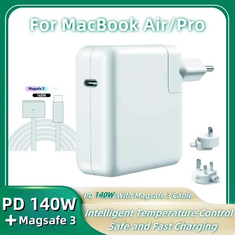PD 140W With Magsafe 3 Cable USB-C Fast Charger for MacBook Air/Pro Series, Safe and Convenient PD Fast Charging Power Adapter