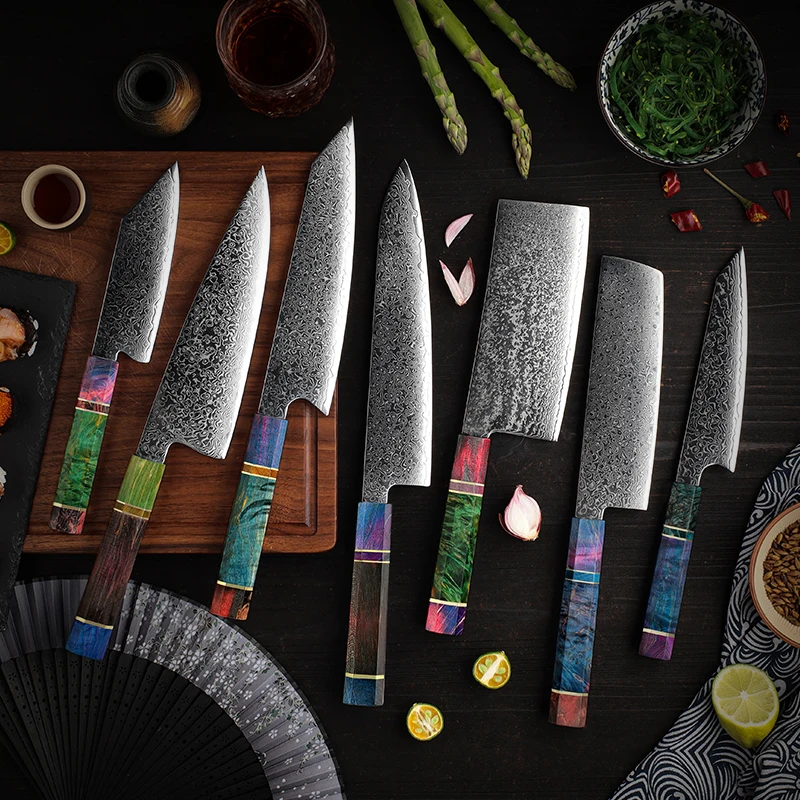 Grandsharp Damascus Steel Chef Knife Japanese Kitchen Knives Santoku Petty Utility Cleaver Slicing Tools Cutlery Cookware