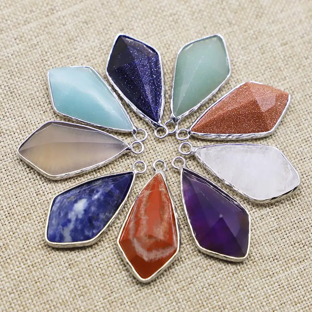 Natural Amethyst Stone Connector Charm Pendants Aventurine 18x35mm Faceted Sharp Cone Platinum Statement for DIY Jewelry 10PCS