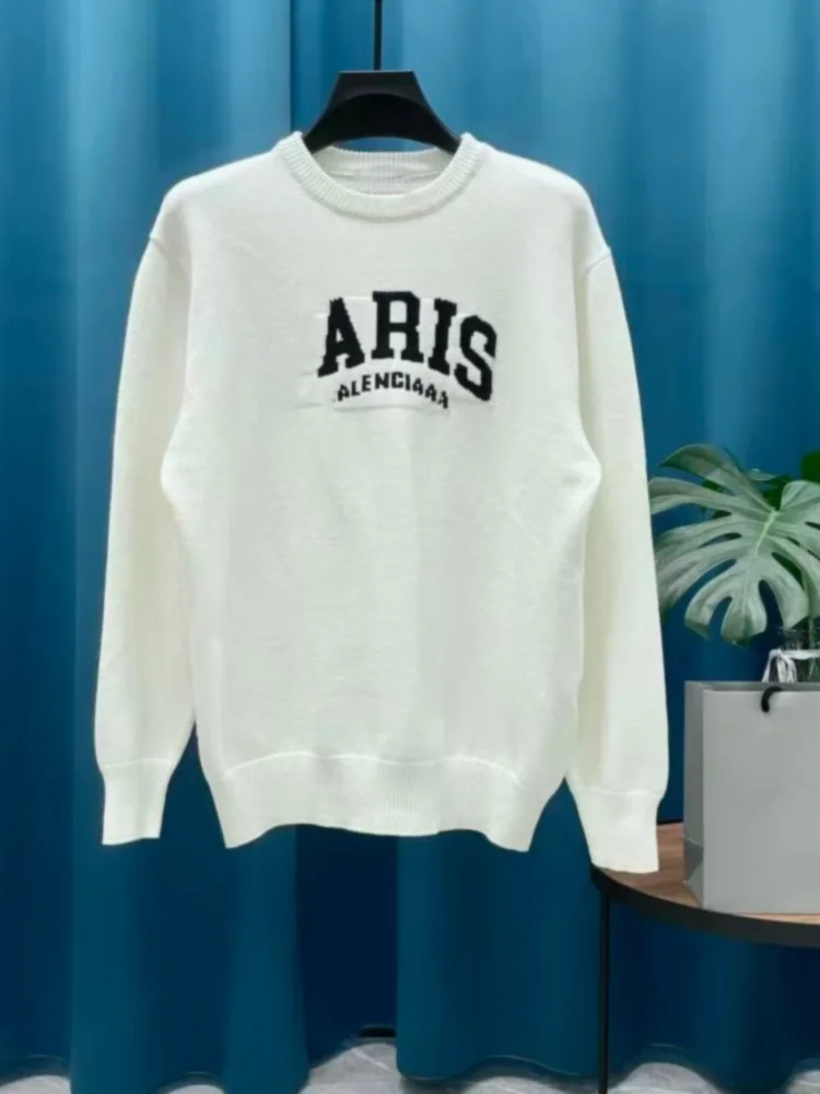 

Высококачественный мужской вязаный шерстяной свитер с вышивкой букв, теплый, деловой, для ношения под одеждой, с длинным рукавом, круглый вырез