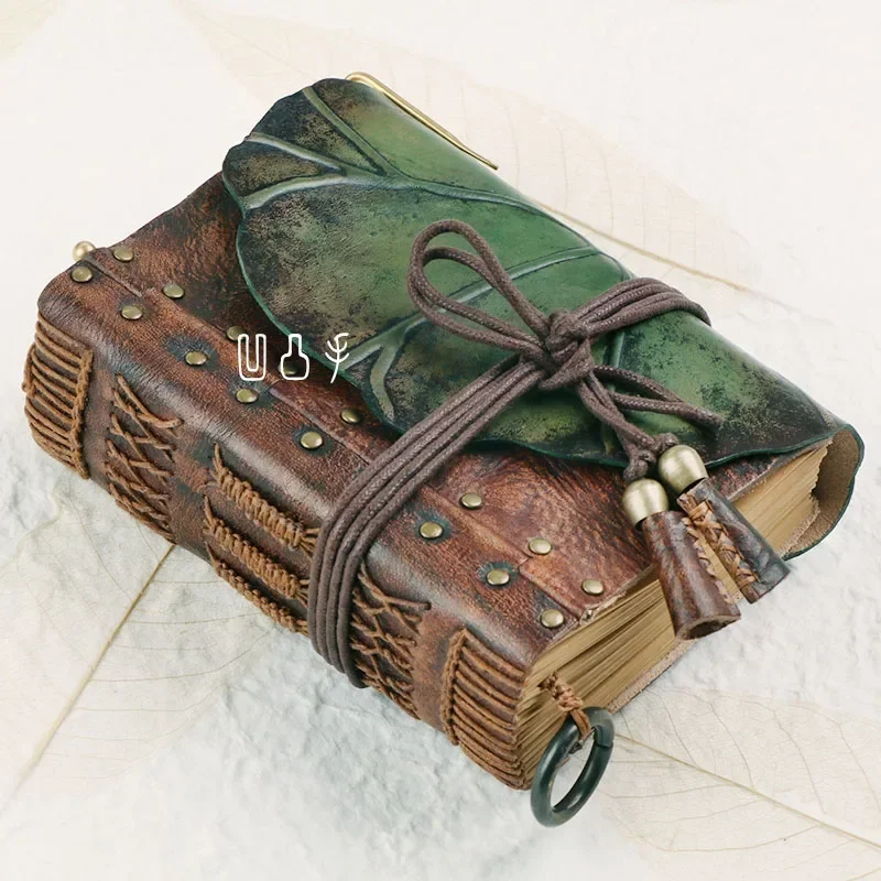Hand-customized Lotus Leaf Leather Notebook: A5 A6 Retro Style