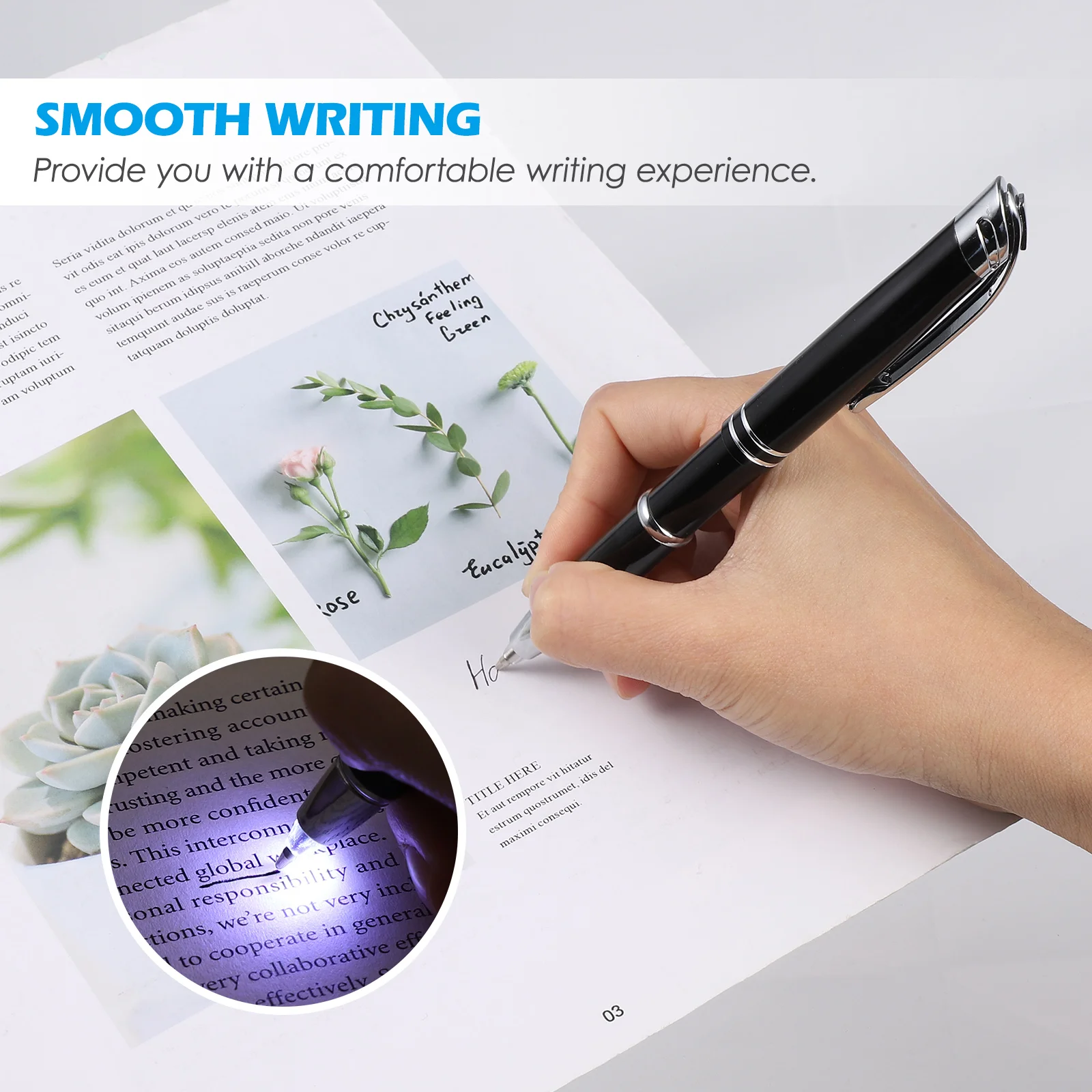 Flashlight Writing Hover Lighted Fidget Black Pens Ballpoint for Kids Metal Student LED Nurse