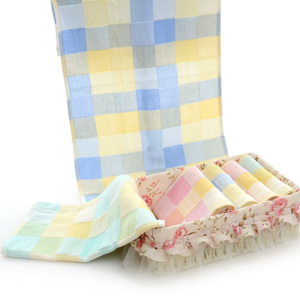 Picture 6: 6Pcs Kids Face Towels Set Plaid Design Soft Gentle Cotton Towels for Children Easy-Cleaning Super Absorbent Bathroom Kitchen