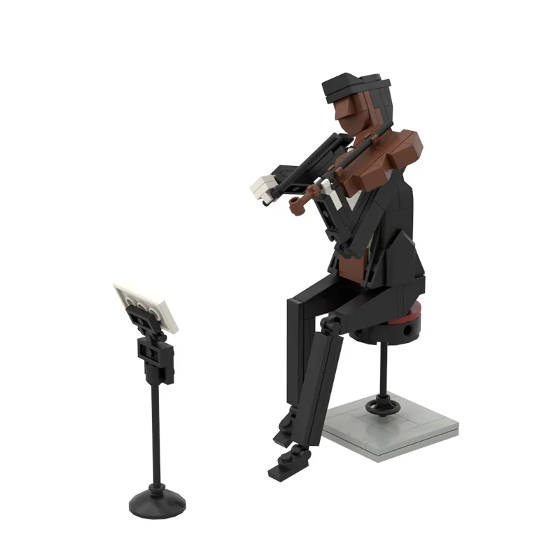 MOC Jazz Quartet City Band Violin Cello Trumpet Building Block Kit Double Bass Music Pianist Figure Brick Model DIY Kid Toy