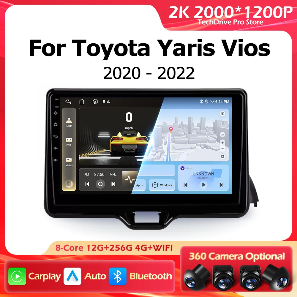 

Автомобильный радиоприемник с Wi-Fi Android 16, для Toyota Yaris Vios 2020-2022, навигация, GPS, авто, беспроводной CarPlay, интеллектуальный мультимедийный плеер