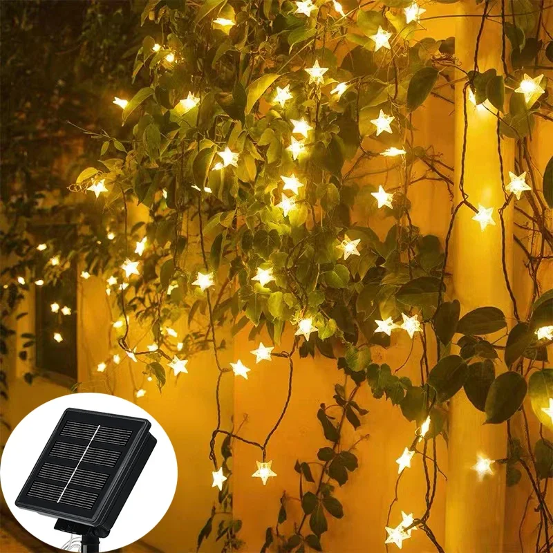 Star LED Flower String Lamp Twinkle Fairy Solar Snowflake Outdoor Lighting for Christmas Party Garden Fence Lawn Decoration