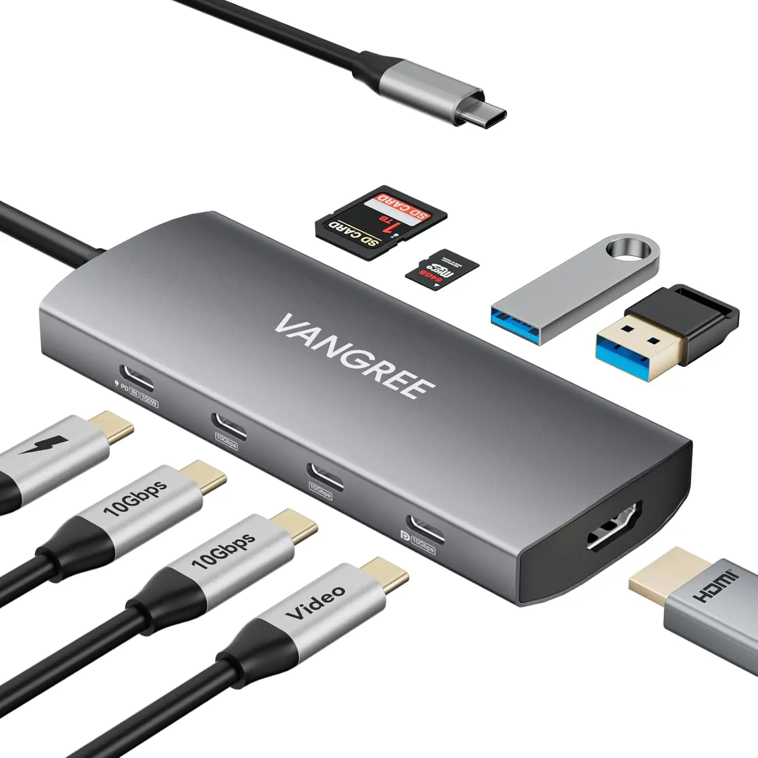 

9-in-1 USB-C Hub with 4K HDMI, 100W PD, Dual Monitor Support for Laptops & Tablets