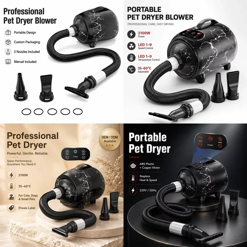 for Pet Grooming Dryer Machine ABS High Velocity Stepless Wind Temperature Control Eco-Friendly Multi-Function Dog Cat Blow