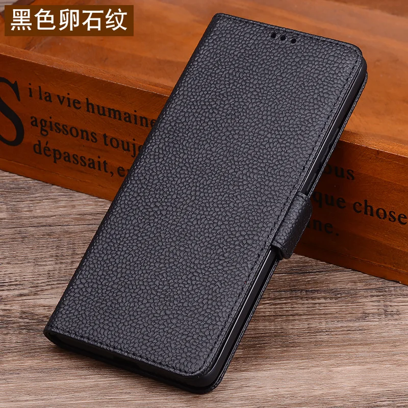 Luxury Lich Genuine Leather Flip Phone Cases For Vivo X80 X70 Pro + Plus Real Cowhide Leather Shell Full Cover Pocket Bag Case