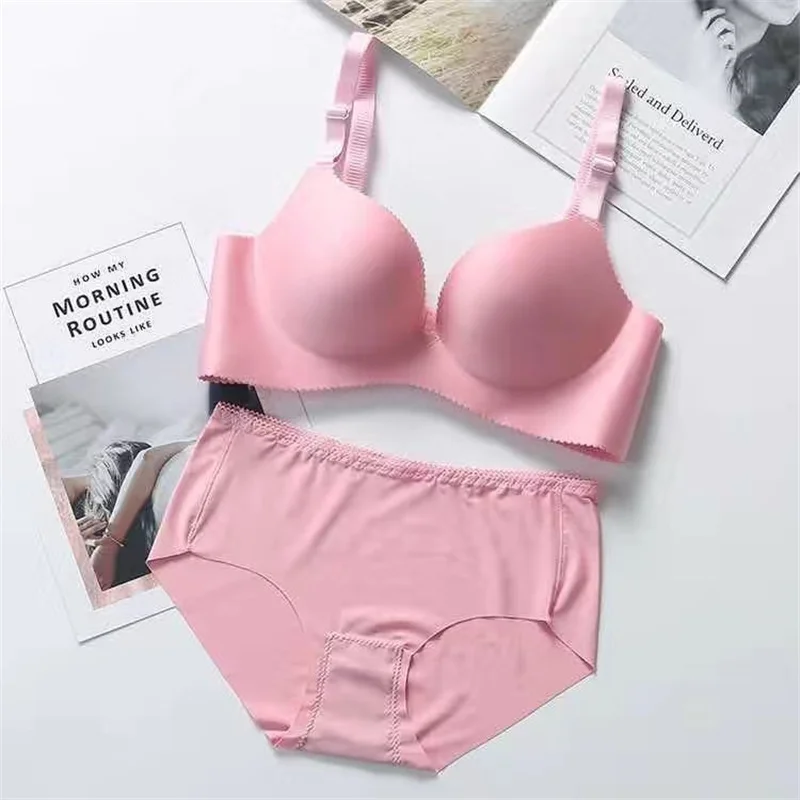 

Pink Lingerie Set Seamless Bras and Panty Set for Women Koream Style Red Underwear Conjuntos De Mujer Ropa Interior Femenina