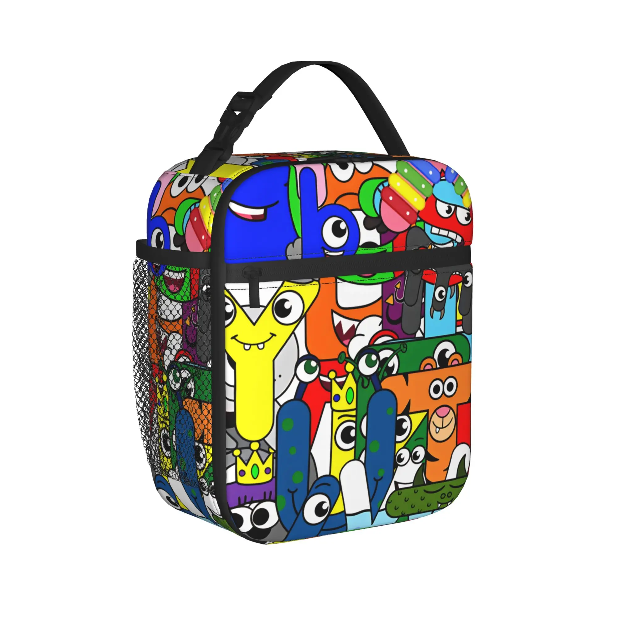 Alphabet Lores  Lunch Bag  Retro Lunch Box For Adult School Portable Zipper Cooler Bag Oxford Custom Thermal Tote Handbags