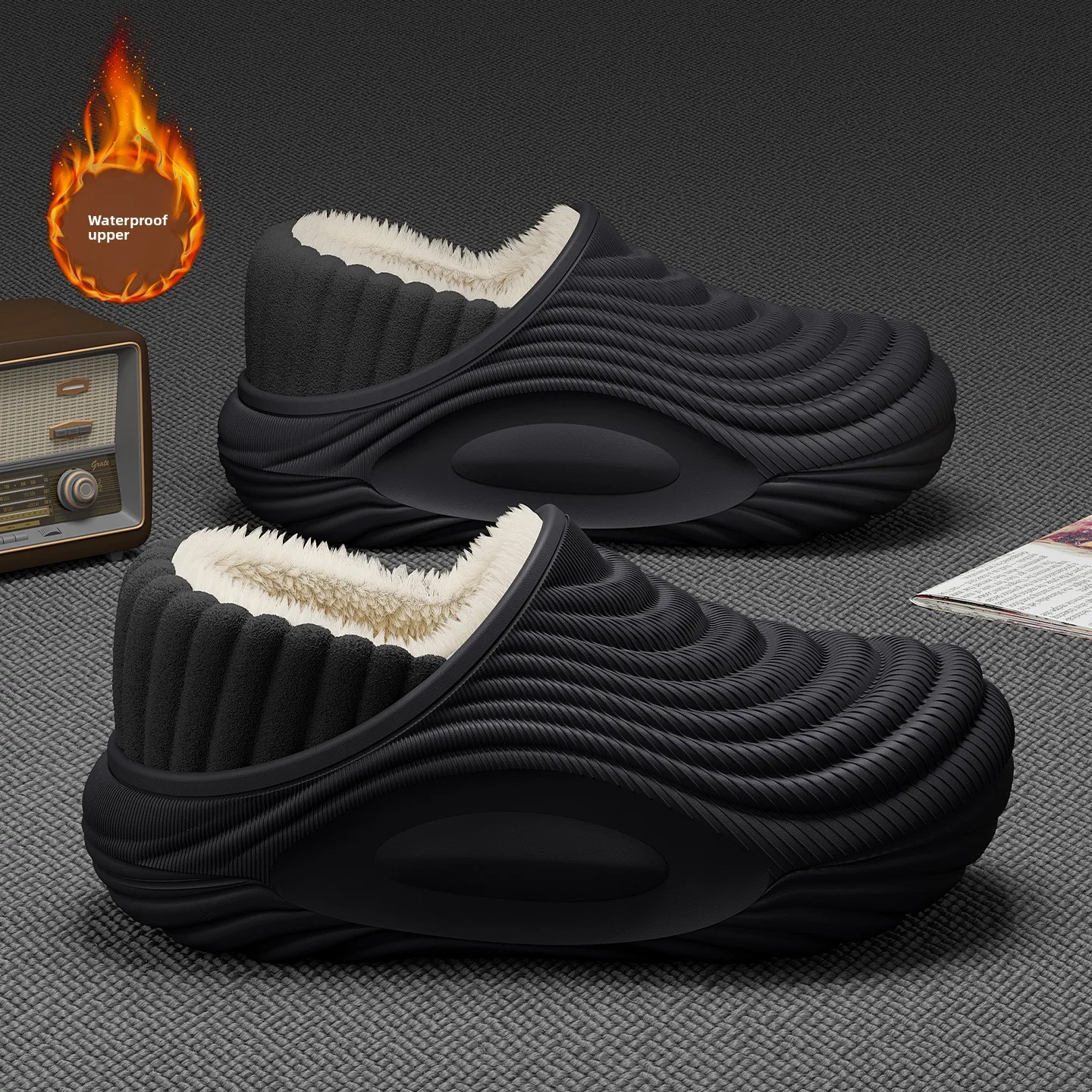 Winter Waterproof Cotton Slippers Men Women Outdoor Anti Slip Warm Indoor Heel Slippers