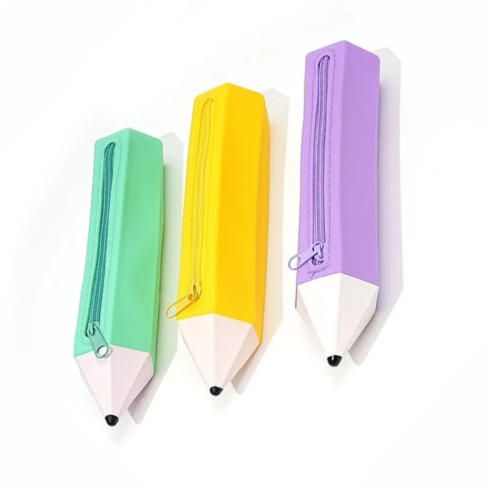 

New Silicone Pencil Case Pencil Shape Soft Zipper Bag Convenient Carry Easy To Clean Stationery Bag