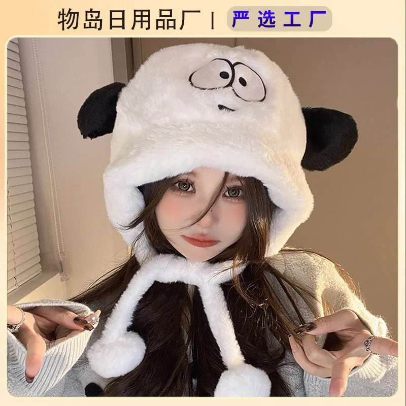 Dog hat autumn and winter furry warm and cold ear protection furry hat cartoon plus velvet thickened student everything