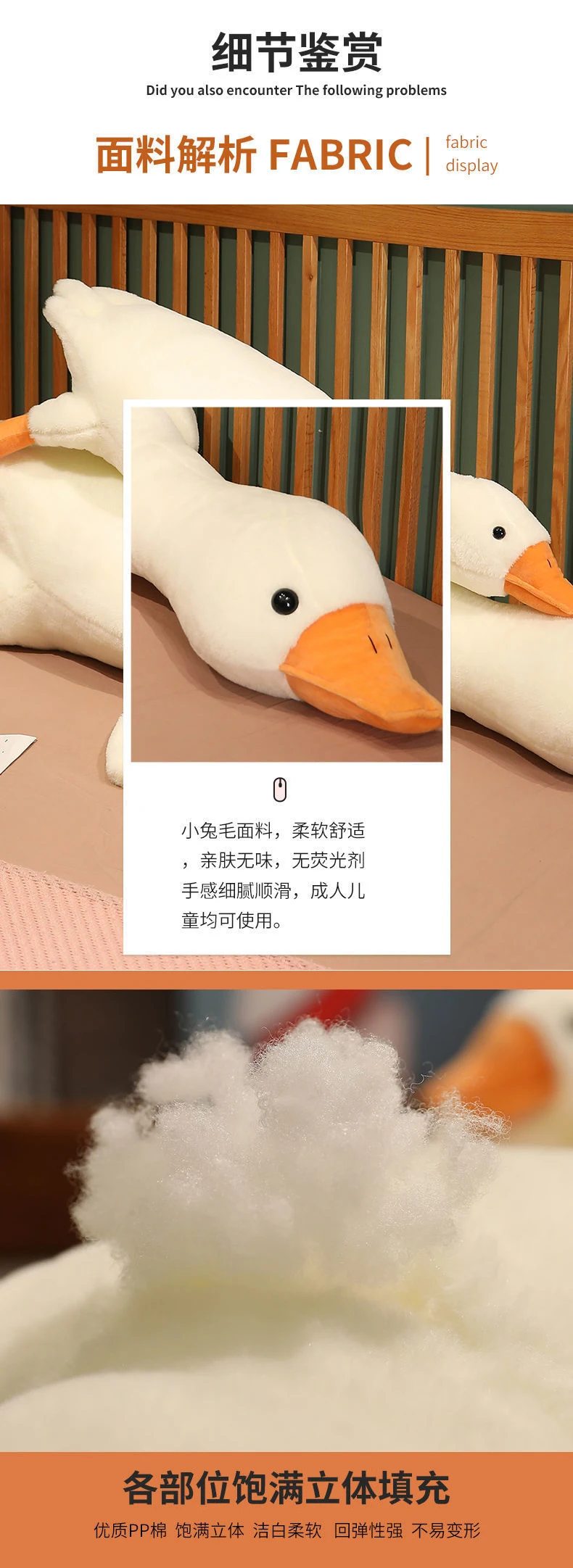 50–190 cm großes weißes Gans-Plüschtier, weiches Stofftier, riesiges Entenkissen, sehr großes weißes Gans-Sofakissen, Mädchen-Geburtstagsgeschenk – Detail 6