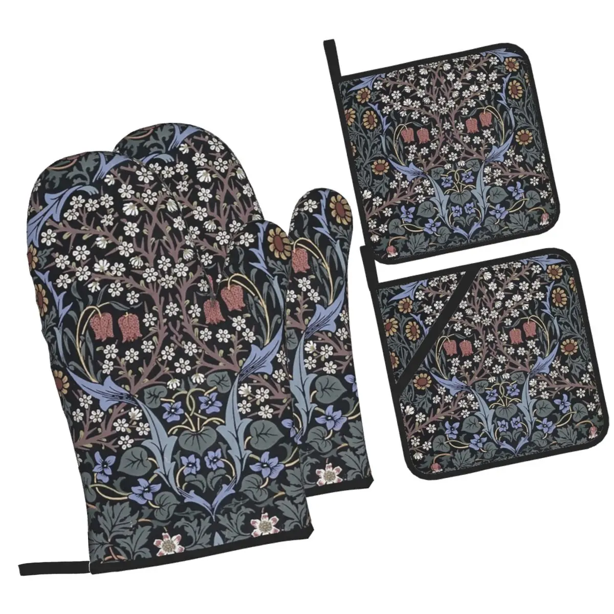 William Morris Blackthorn Oven Mitts and Pot Holder Sets of 4 for Baking Kitchen Cooking BBQ Resistant Non-Slip Gloves