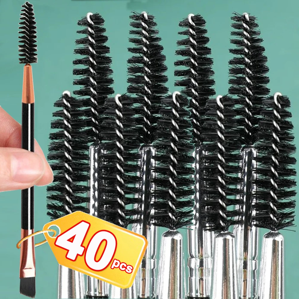 Escova de maquiagem sobrancelha, escova profissional, ferramenta de extensão dos cílios, dupla cabeça rímel aplicador, varinha, 40pcs