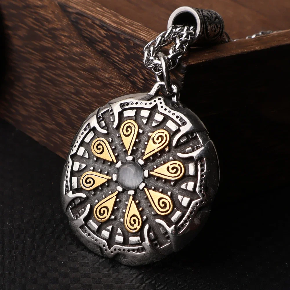 316L Stainless Steel Viking Helm of Awe Pendant Necklace for Men Vintage Norse Viking Vegvisir Necklace Amulet Jewelry Wholesale