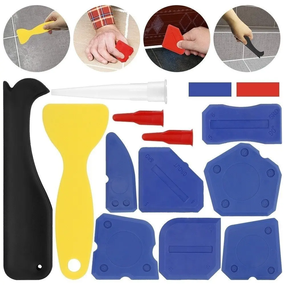 9/12PCS Sealant Tools Caulking Tool Kit Sealant Finishing Tool Smooth Scraper Grout Kit Tools Angle Scraper Glue Shovel