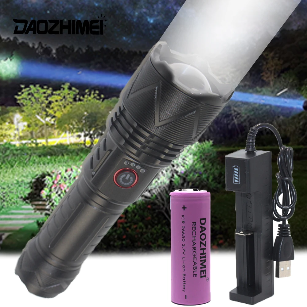 

Powerful Led Flashlight Outdoor Waterproof Tactical Hunting Torch Usb Rechargeable Zoomable Fishing Lantern 18650 /26650 Battery