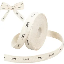 1Roll Cotton Herringbone Tape Ribbon 5/8 Inch×9.84 Yards Yay Ribbon Word Print Ribbon for Gift Wrapping Bowknot Making Birthday