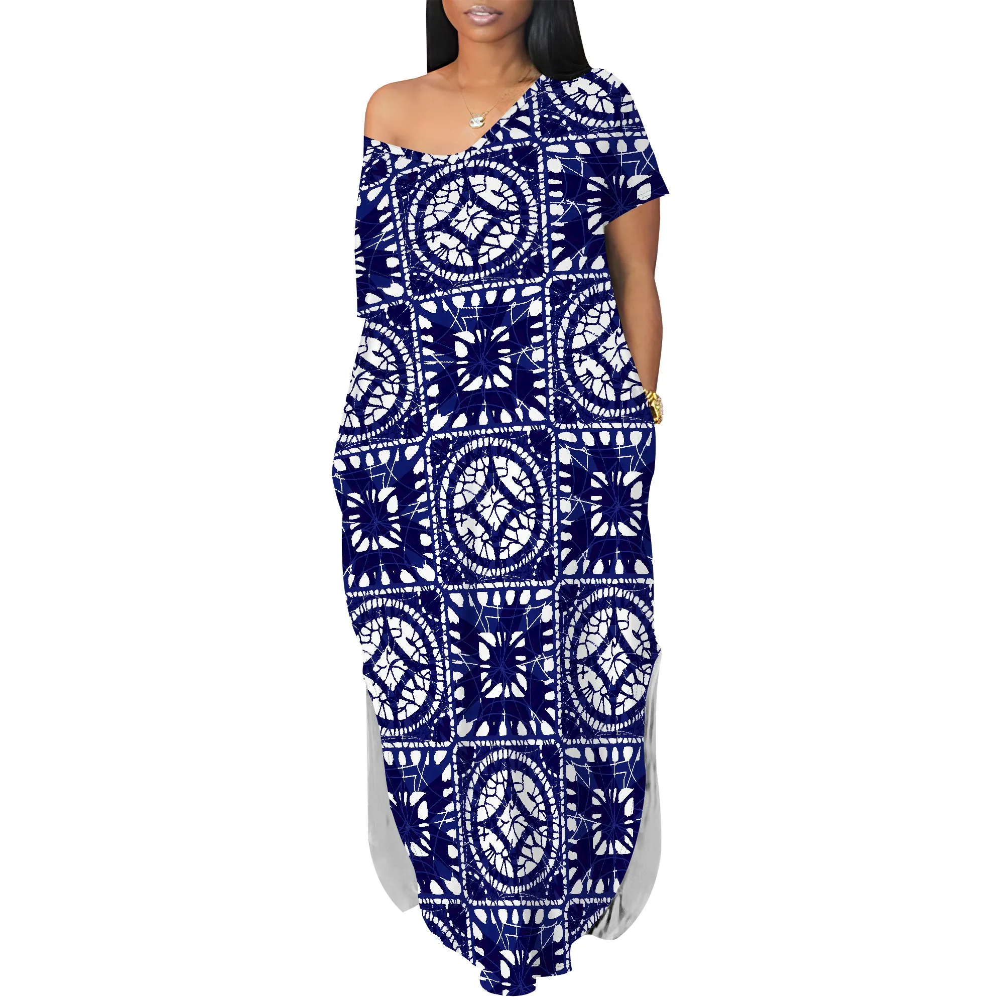 Boho Tie Dye One Shoulder Maxi Dress Summer Casual Loose Long Dress for Women