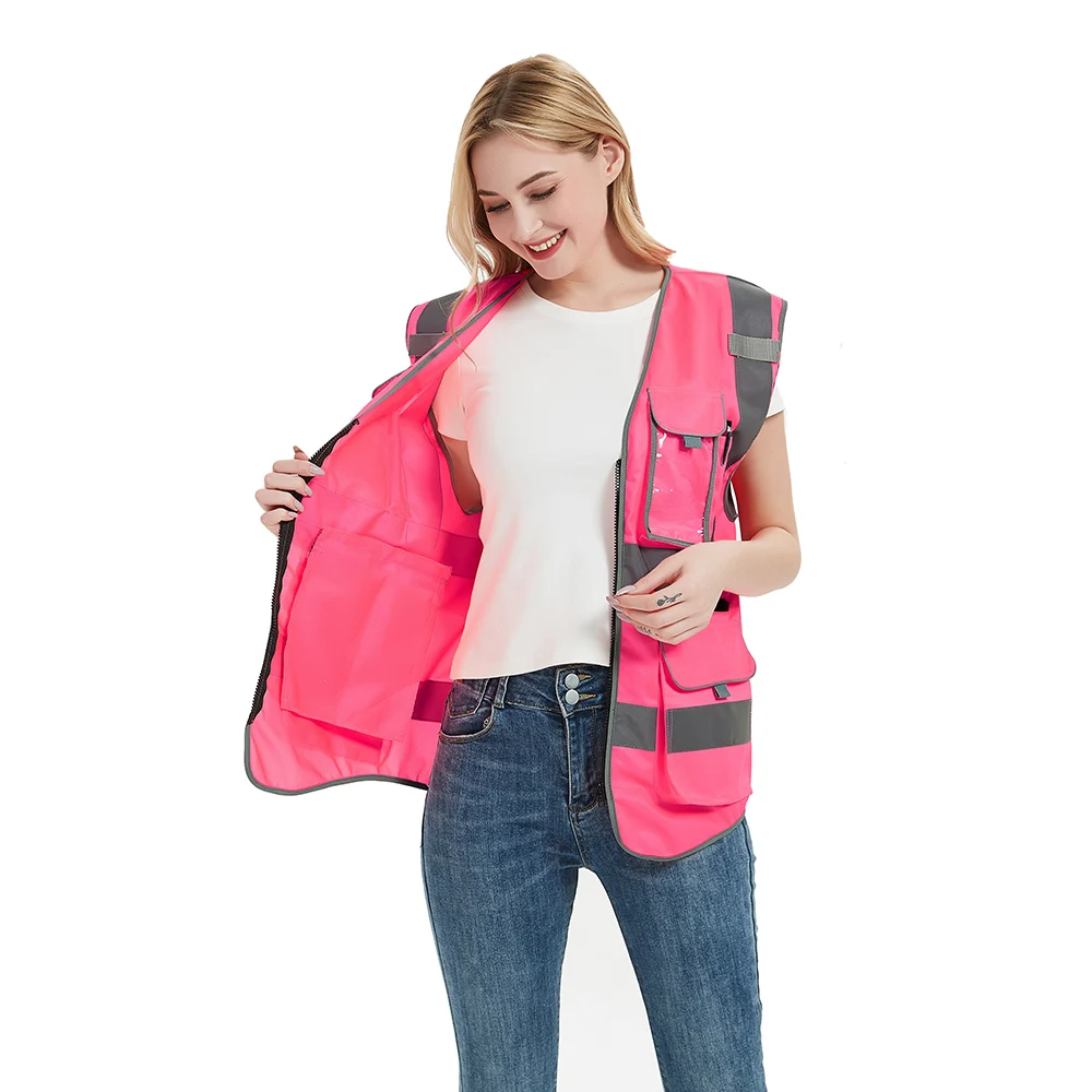 Class 2 High Visibility Zipper Front Safety Vest With Reflective Strips Meets ANSI/ISEA Standard Safety Clothing Workwear