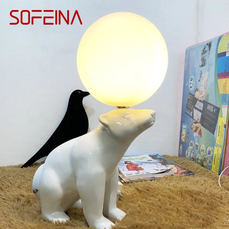 SOFEINA Nordic Table Lamp Modern Creative Resin Glass Desk Light LED Novelty Polar Bear Shape Decor for Home Child Bedroom