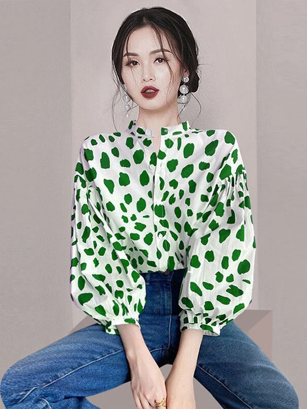 2026 Spring High-End Women's Fashion New Design Small Bubble Sleeve Polka Dot Shirt Anti-Aging Trendy Korean Style Loose Fit