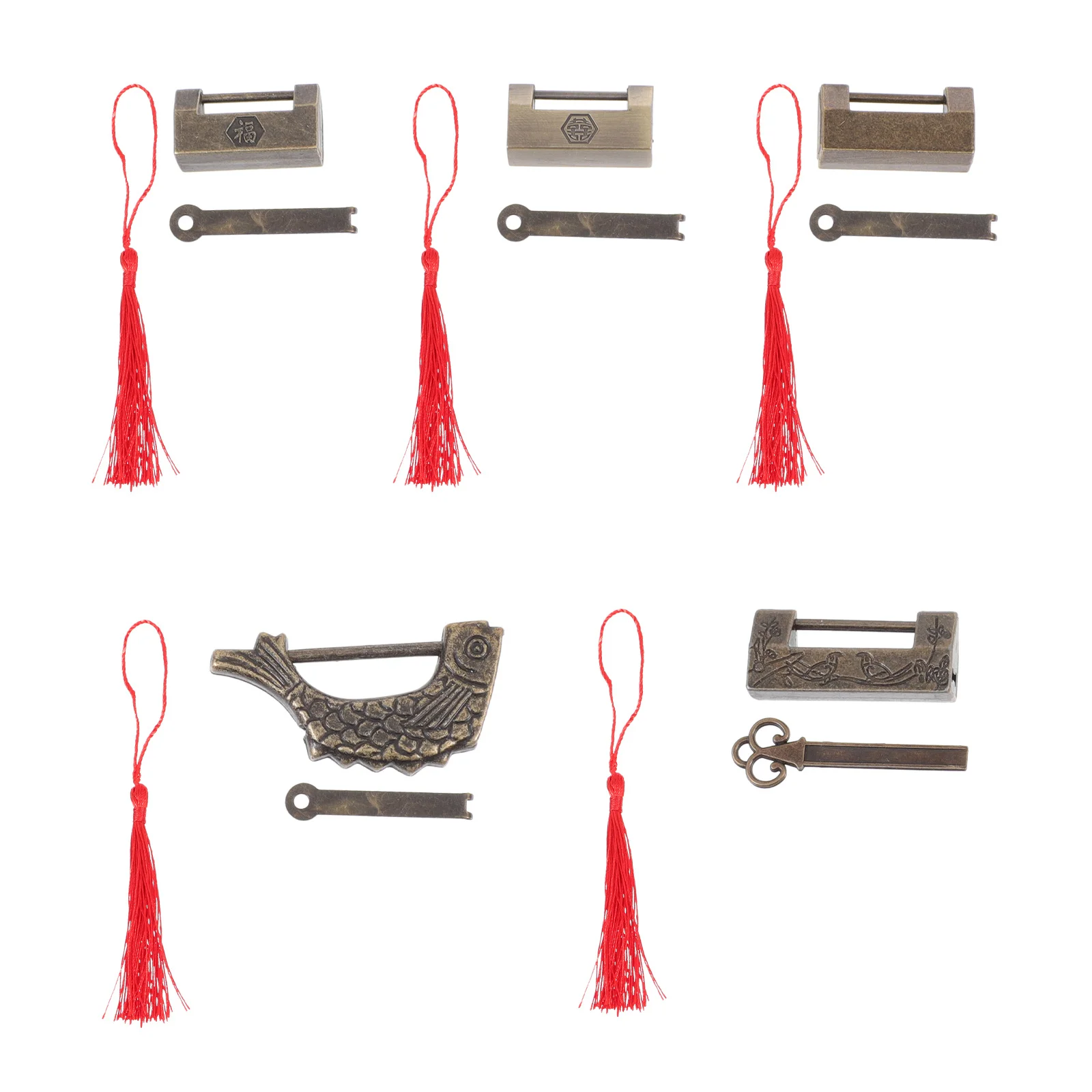 

5Sets Chinese Vintage Padlocks Copper Mini Jewelry Box Lock Decorative Padlock for Wooden Suitcase Chest DIY