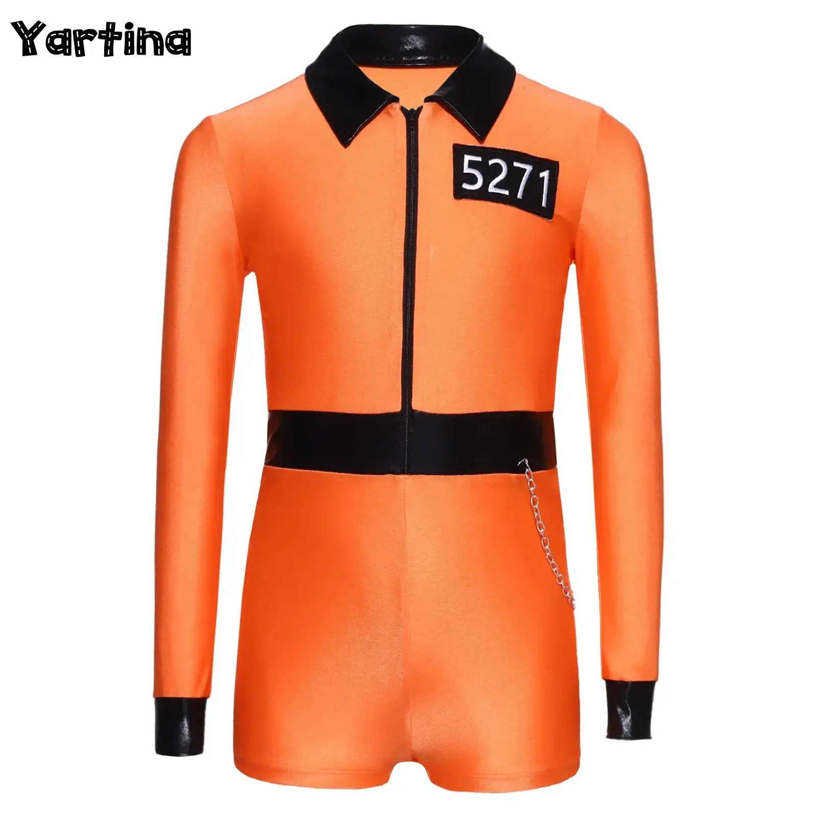 

Girls Convict Orange Jail Prisoner Cosplay Costume Front Zipper Criminal Prisoner Jumpsuit Halloween Themed Parties Costume