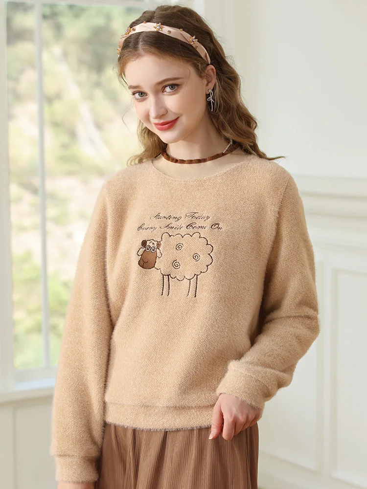 I BELIEVE YOU Winter 2023 New Sweaters For Women Maillard Lazy Snow Velvet Embroidery Loose Female Pullovers Hoodies 2234195391