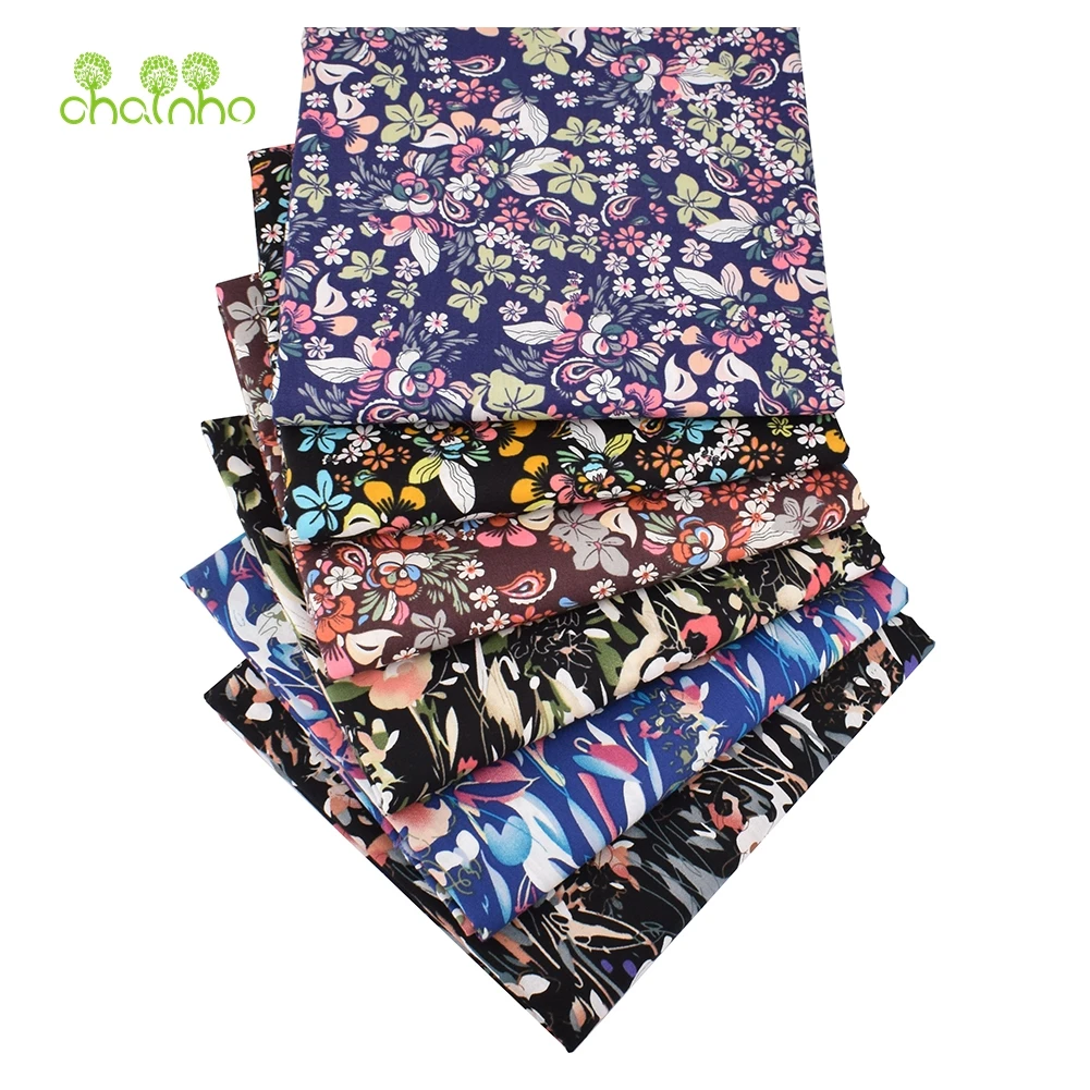 Chainho,Printed Plain Weave Poplin Cotton Fabric,DIY Quilting Sewing Material,Patchwork Cloth,Floral Series,3 Sizes,15PC37