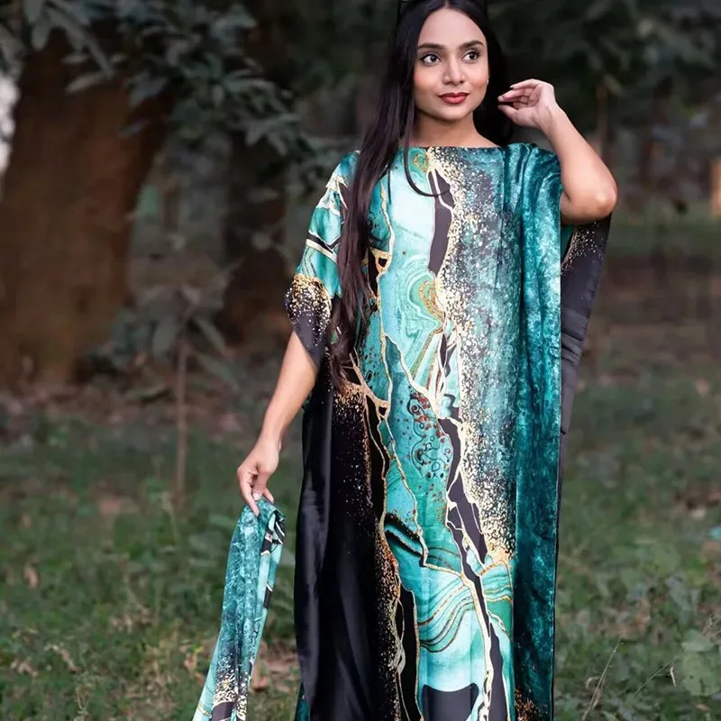 ♥   عبايات حريرية إسلامية جديدة لعام 2025 للنساء موضة 2021 مطبوعة إسلام تركيا رداء نسائي فضفاض أنيق فستان صيفي أفريقي مع ★ ☆ ly99