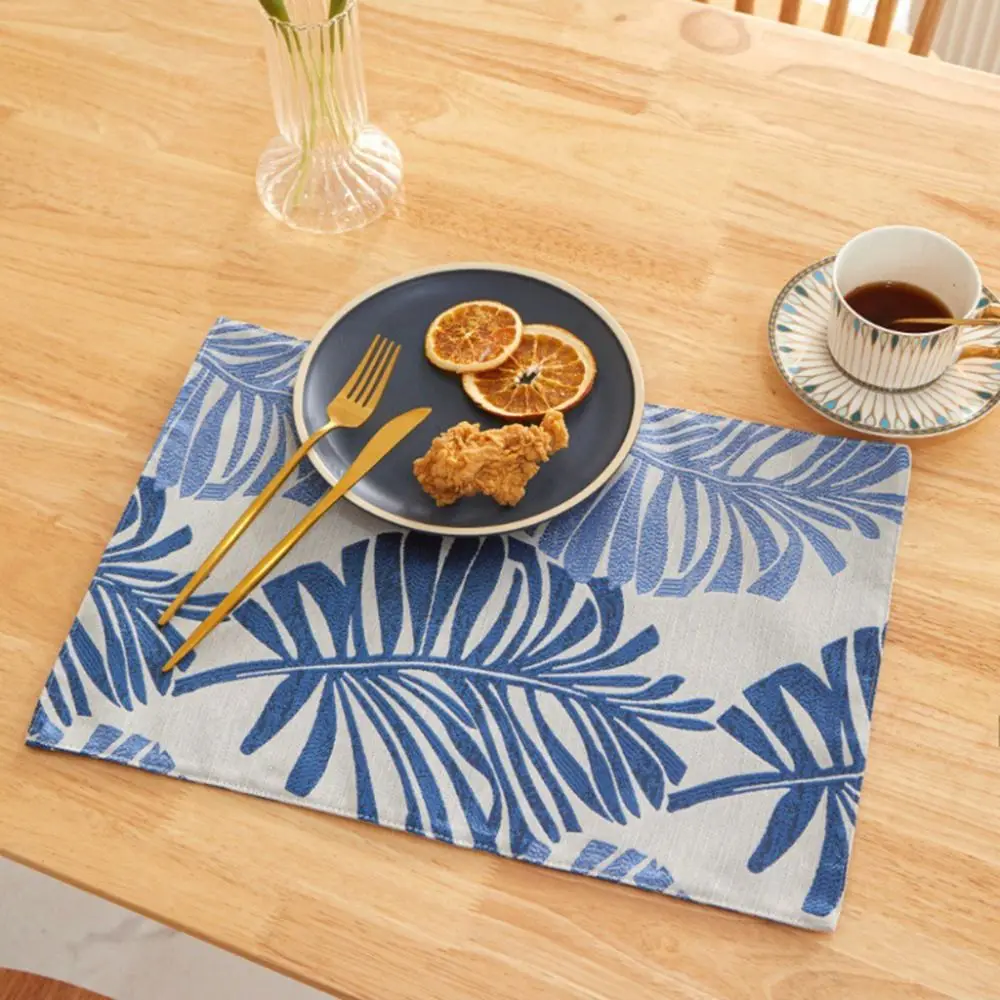 2Pcs Durable Palm Leaf Flower Table Mat Absorb Water Creative Double-sided Dacron Dining Mat Universal Heat Insulation