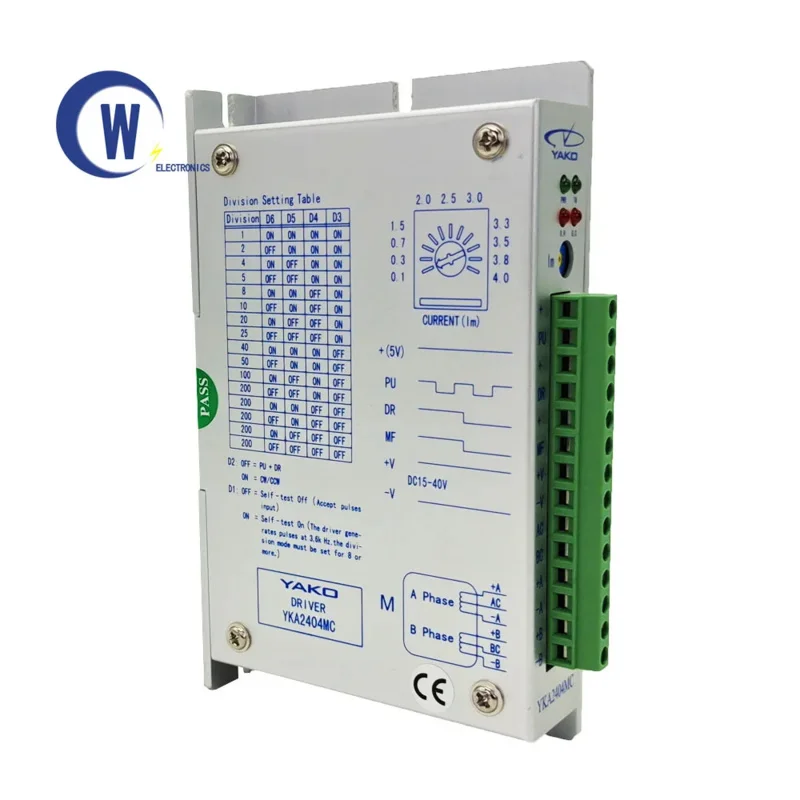 Yako original stepper motor driver yka2404mc phase current below 4.0a voltage range: dc12-40v from 0.1a/phase to 4.0a/phase