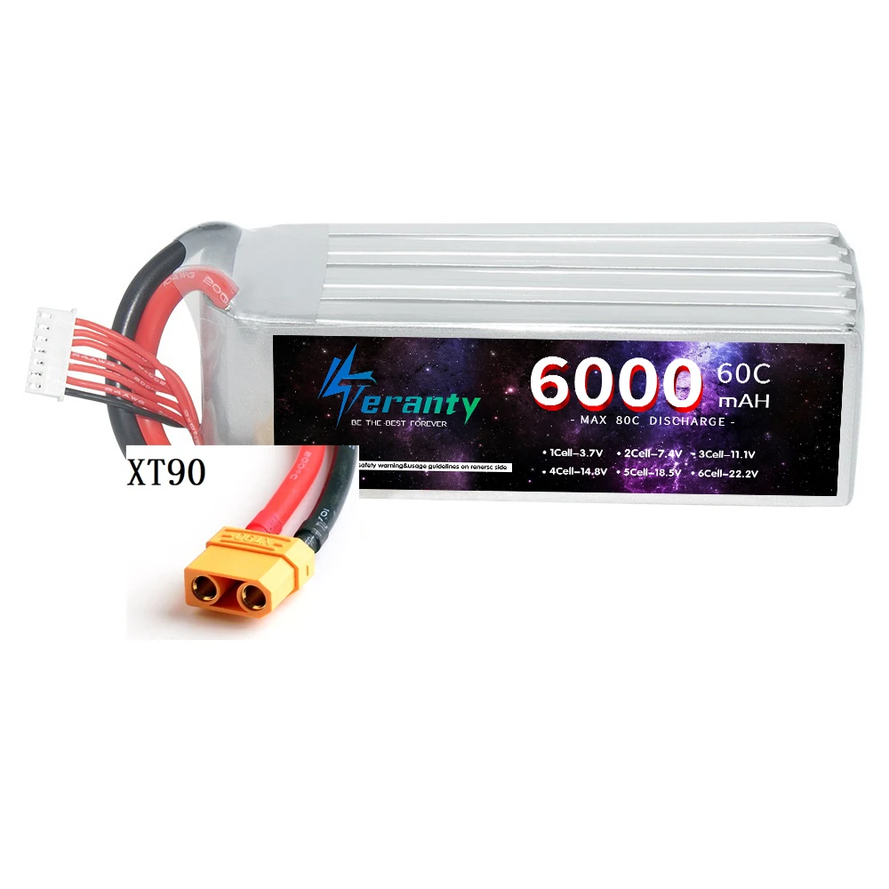 Teranty 6000mAh 6S 22.2V 60C RC Lipo Batterij Oplaadbare Batterij Voor RC Auto FPV Truck Helikopter met XT60 XT90 Connector