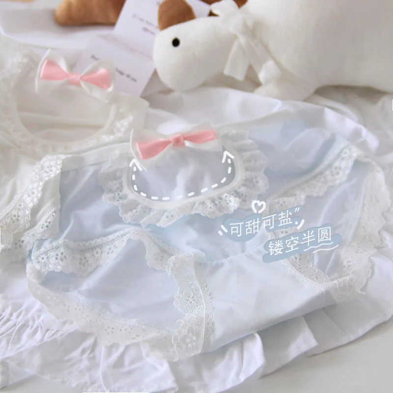 SP&CITY Lolita Sweet Girl Lace Hollow Out Cute Panties Women's Low Waist Ruffle Cotton Crotch Ice Silk Breathable Underwear